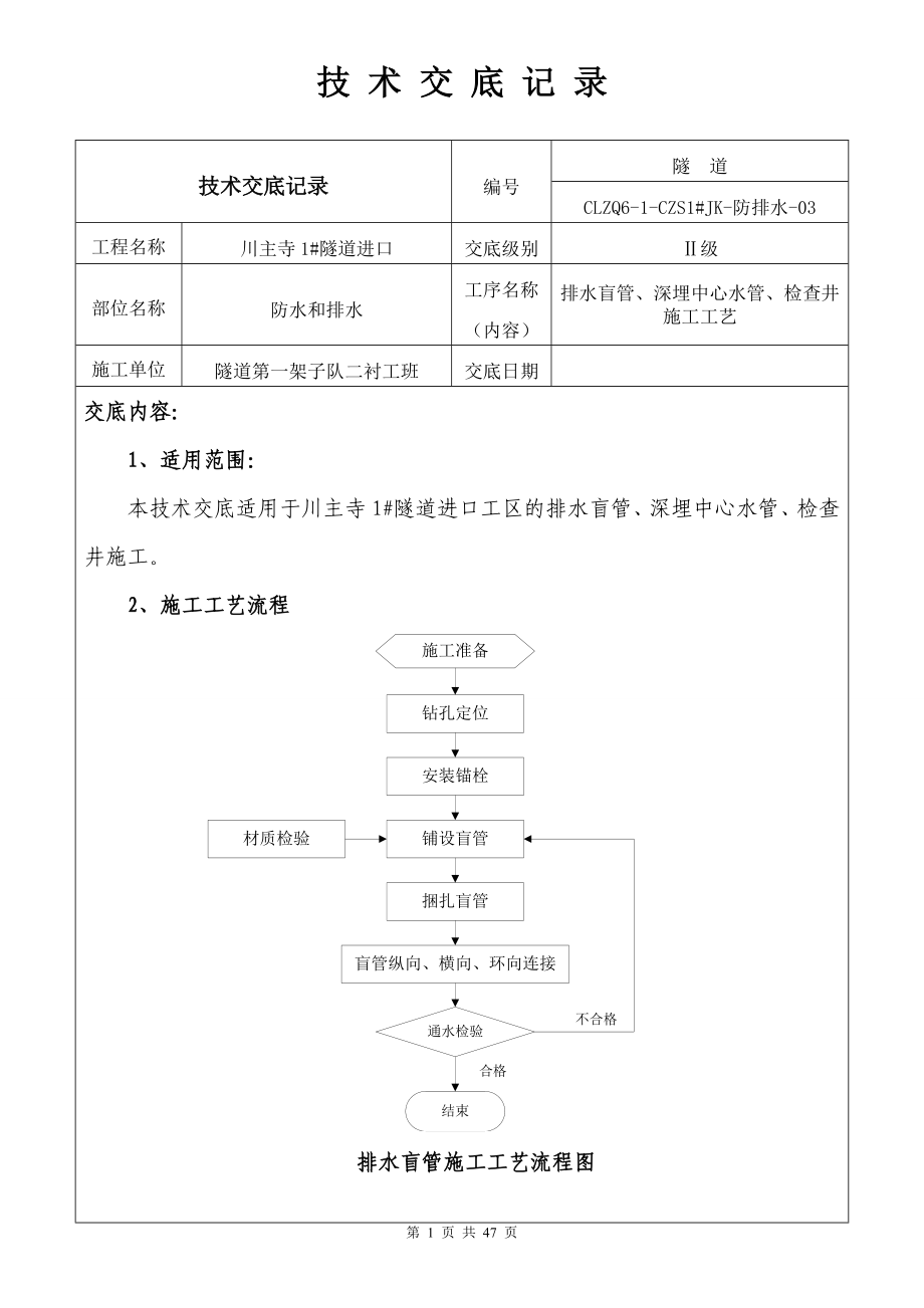 [精品文档]纵环向排水盲管沟2级交底.doc_第1页