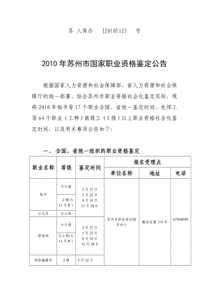 苏州市国家职业资格鉴定公告附全国、省统一组织的职业资格鉴定和苏州市区组织的高级工(3级)以上职.doc