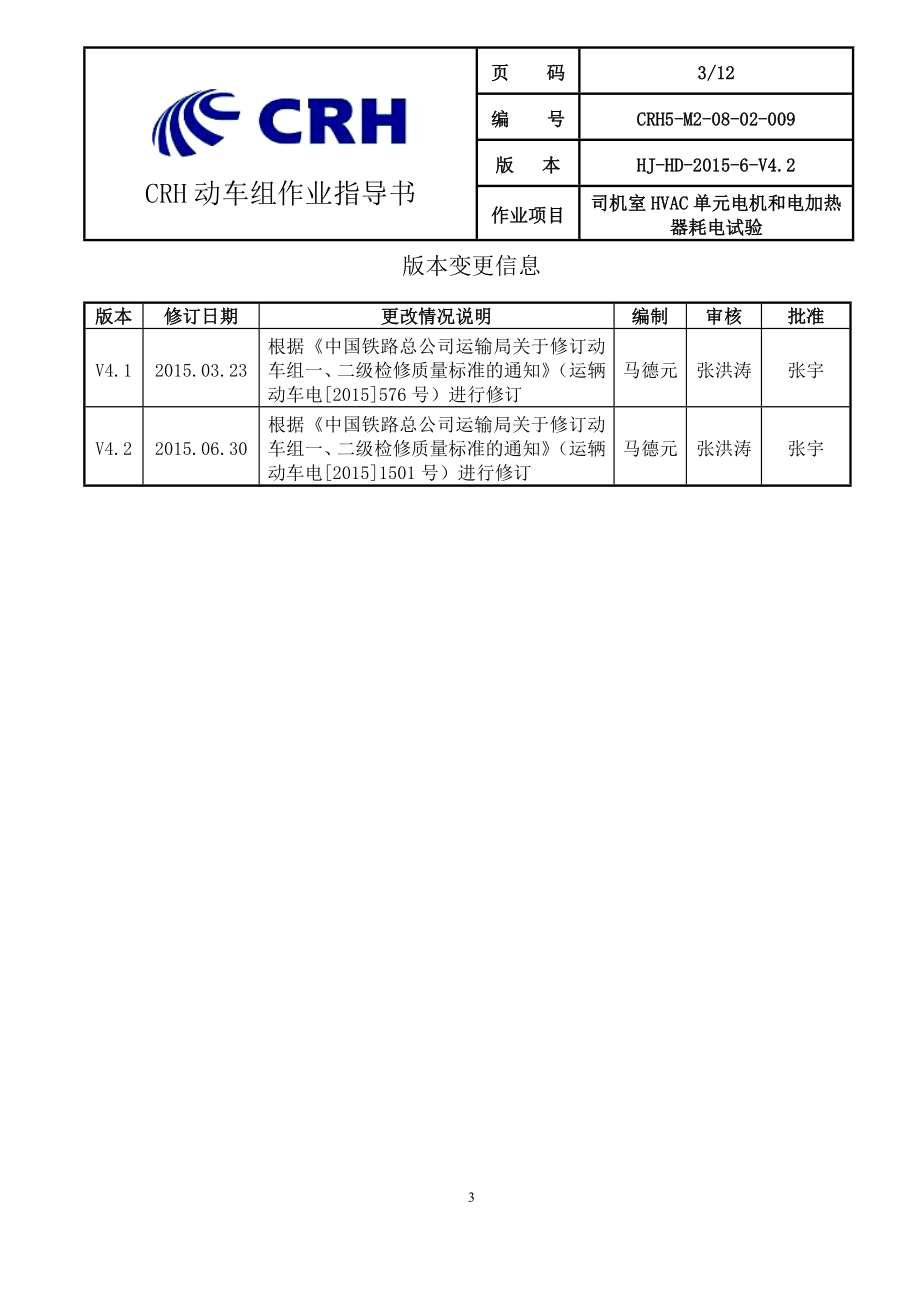 铁路动车组作业指导书crh5gm20802009司机室hvac单元电机和电加热器耗电试验.doc_第3页