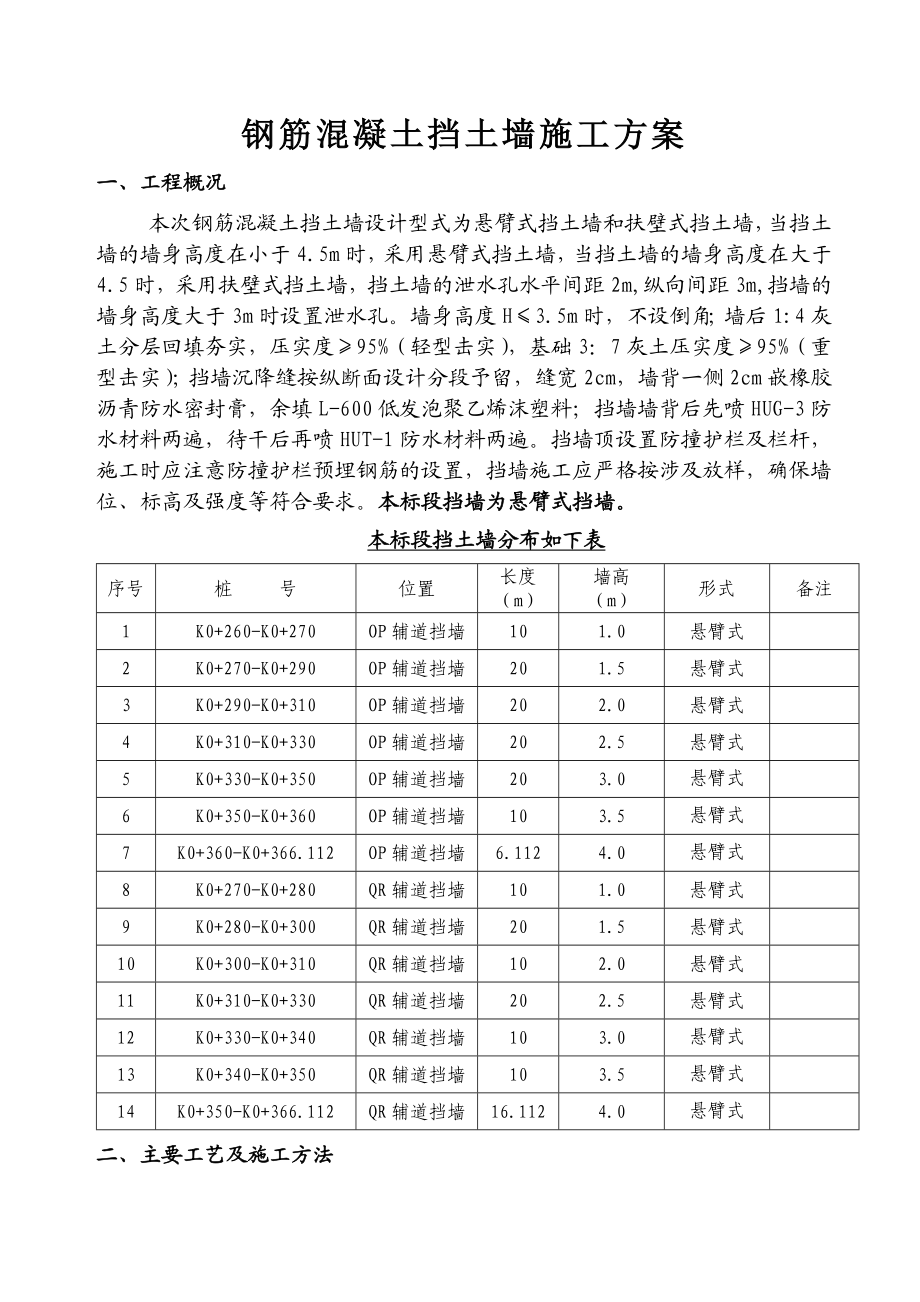 钢筋混凝土挡墙施工方案.doc_第1页