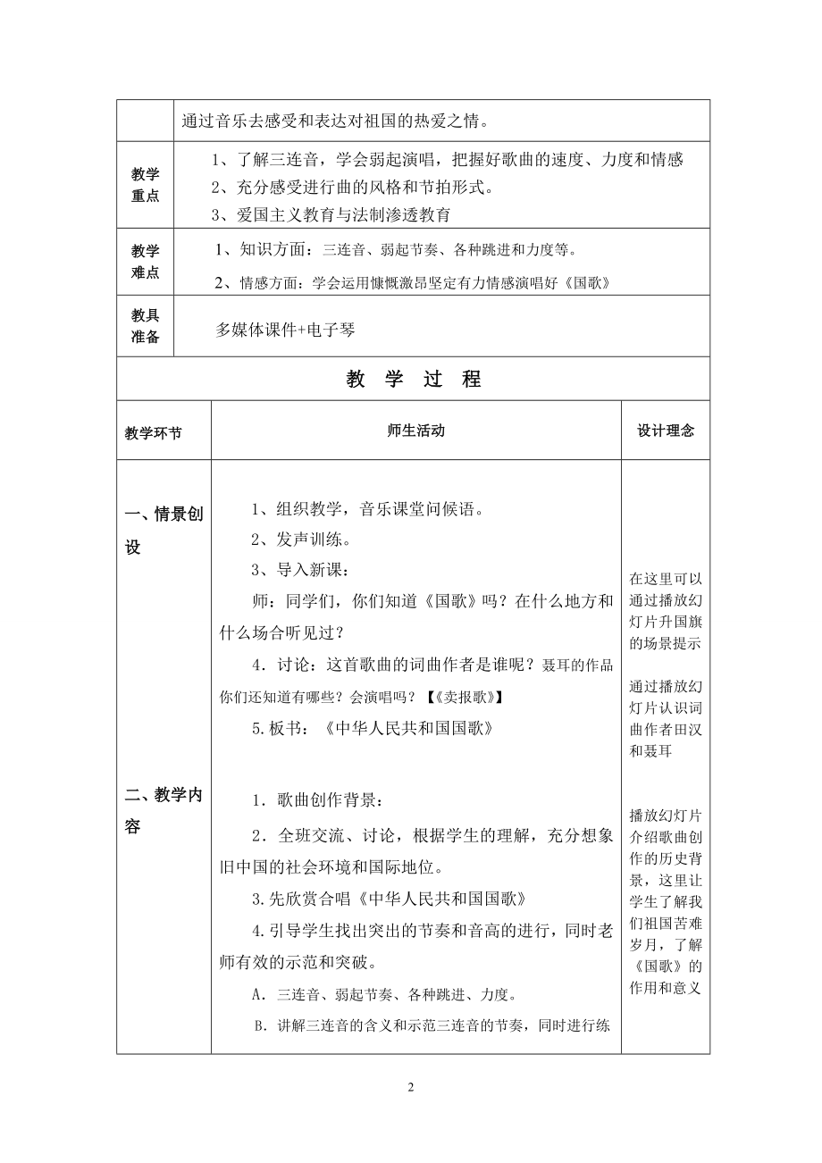 敖勇学科渗透法制教案设计《中华人民共和国国歌》.doc_第2页