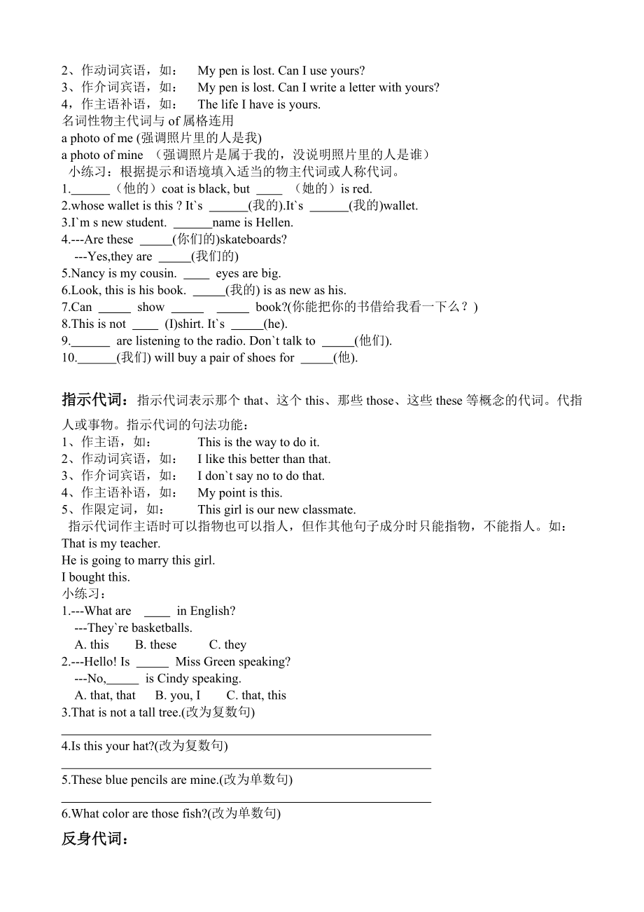 小学英语代词专题.doc_第2页