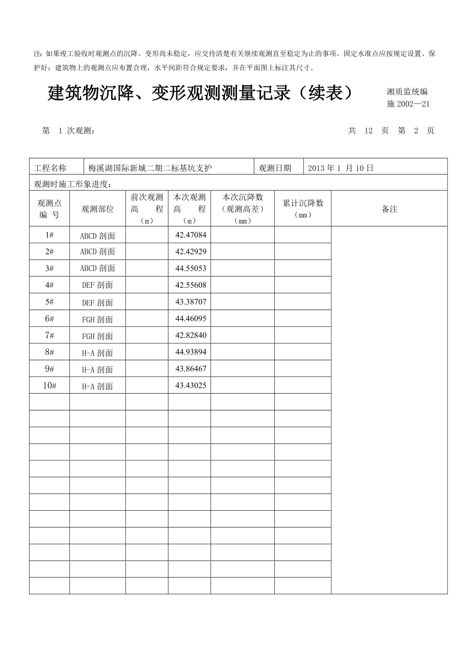 [整理]基坑沉降观测记录表.doc_第2页