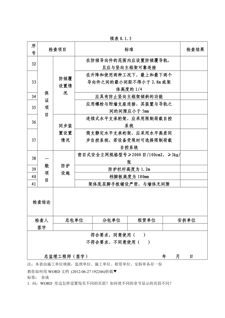 附着式升降脚手架首次安装完毕及使用前检查验收表 .doc_第3页