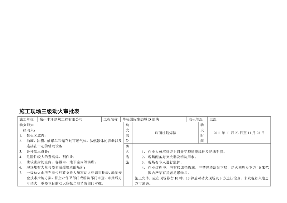 施工现场三级动火审批表[教材].doc_第1页