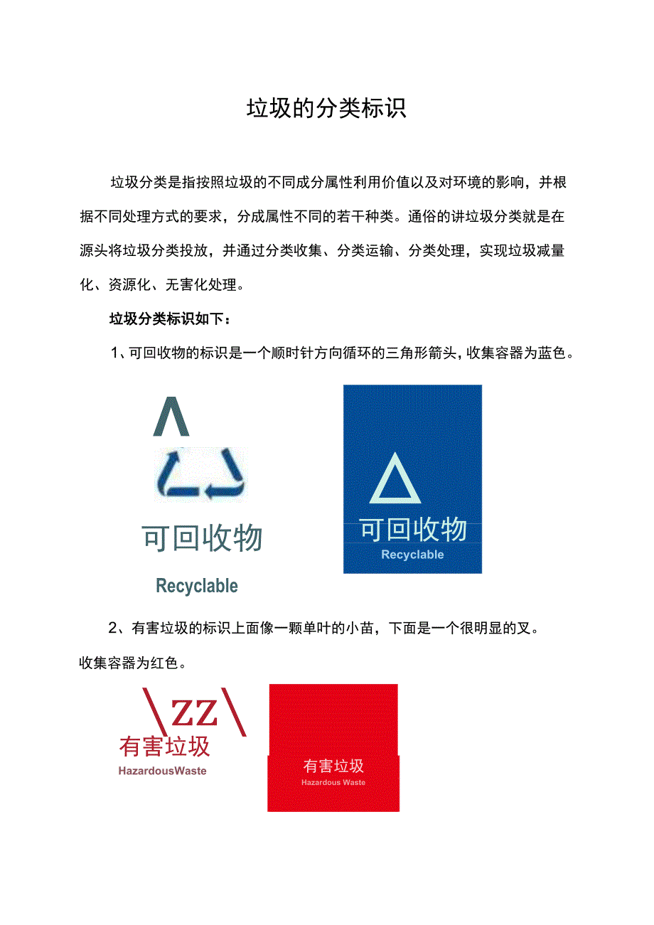 垃圾的分类标识.docx_第1页