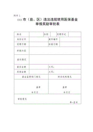 xxx市（县、区）违法违规使用医疗保障基金举报奖励审批表、通知、支付单.docx