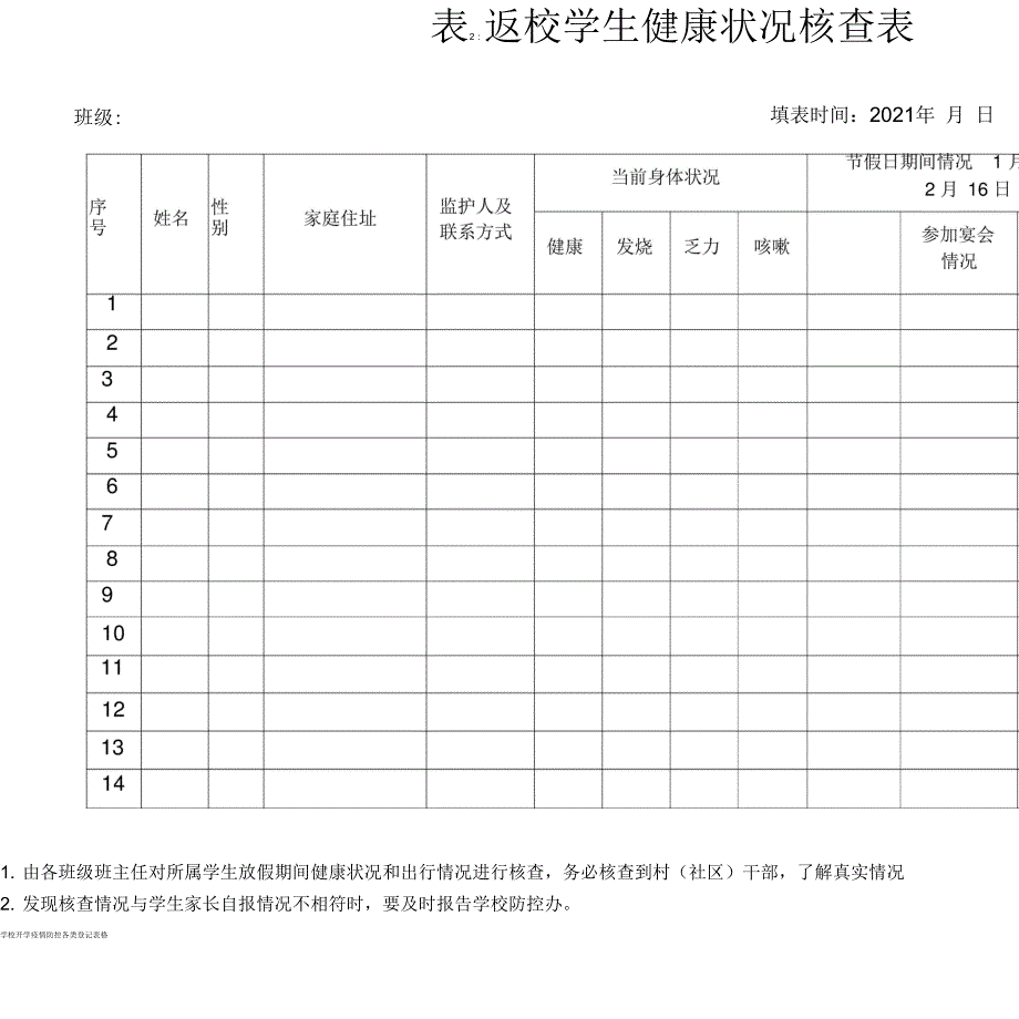 学校开学疫情防控各类登记表格.docx_第2页