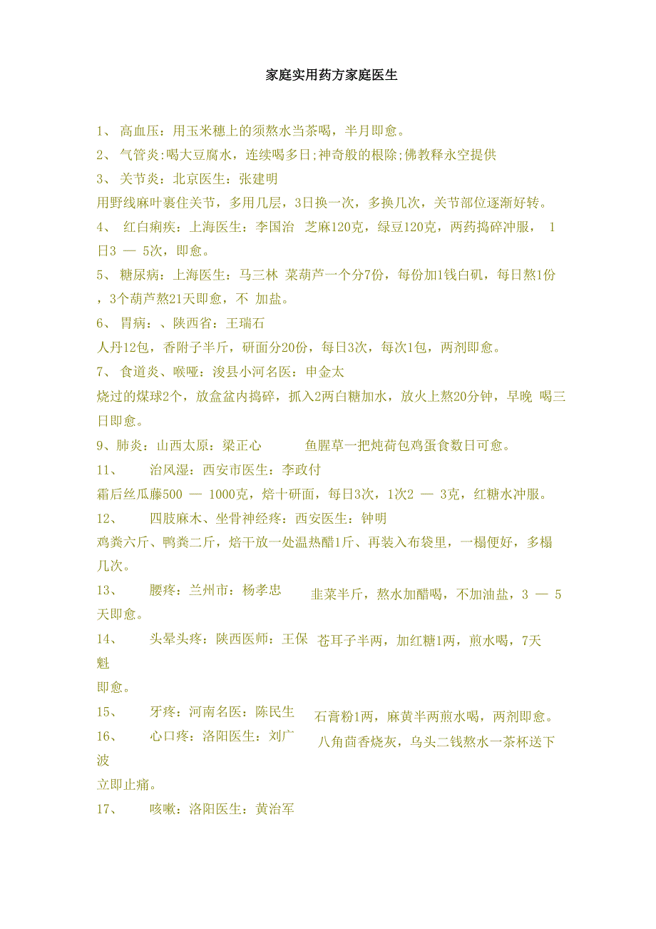 家庭实用药方家庭医生.docx_第1页