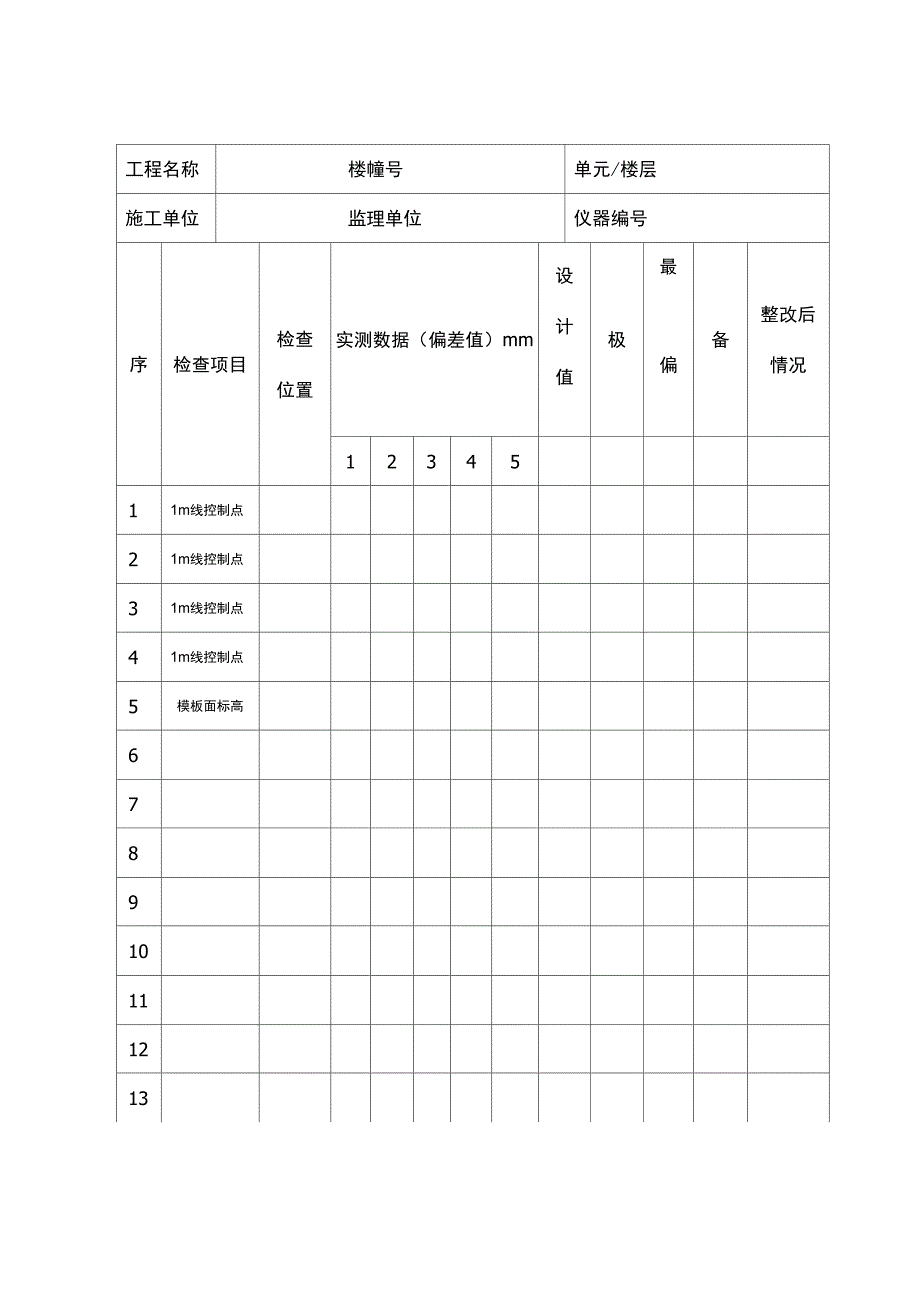 实测实量检查记录表格模板.docx_第1页