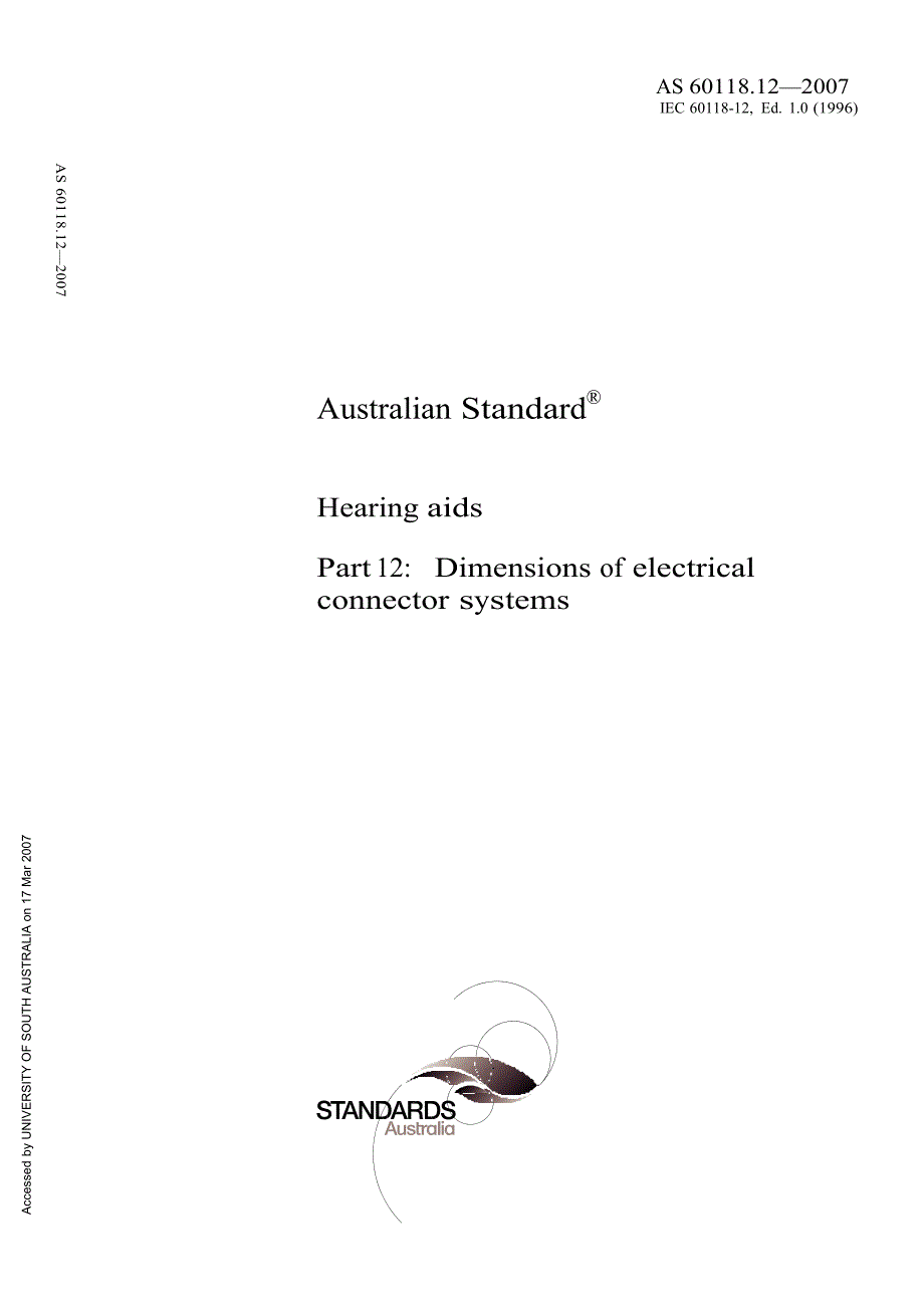 【AS澳大利亚标准】AS 60118.12 Hearing aids Part 12 Dimensions of electrical connector systems.doc_第1页