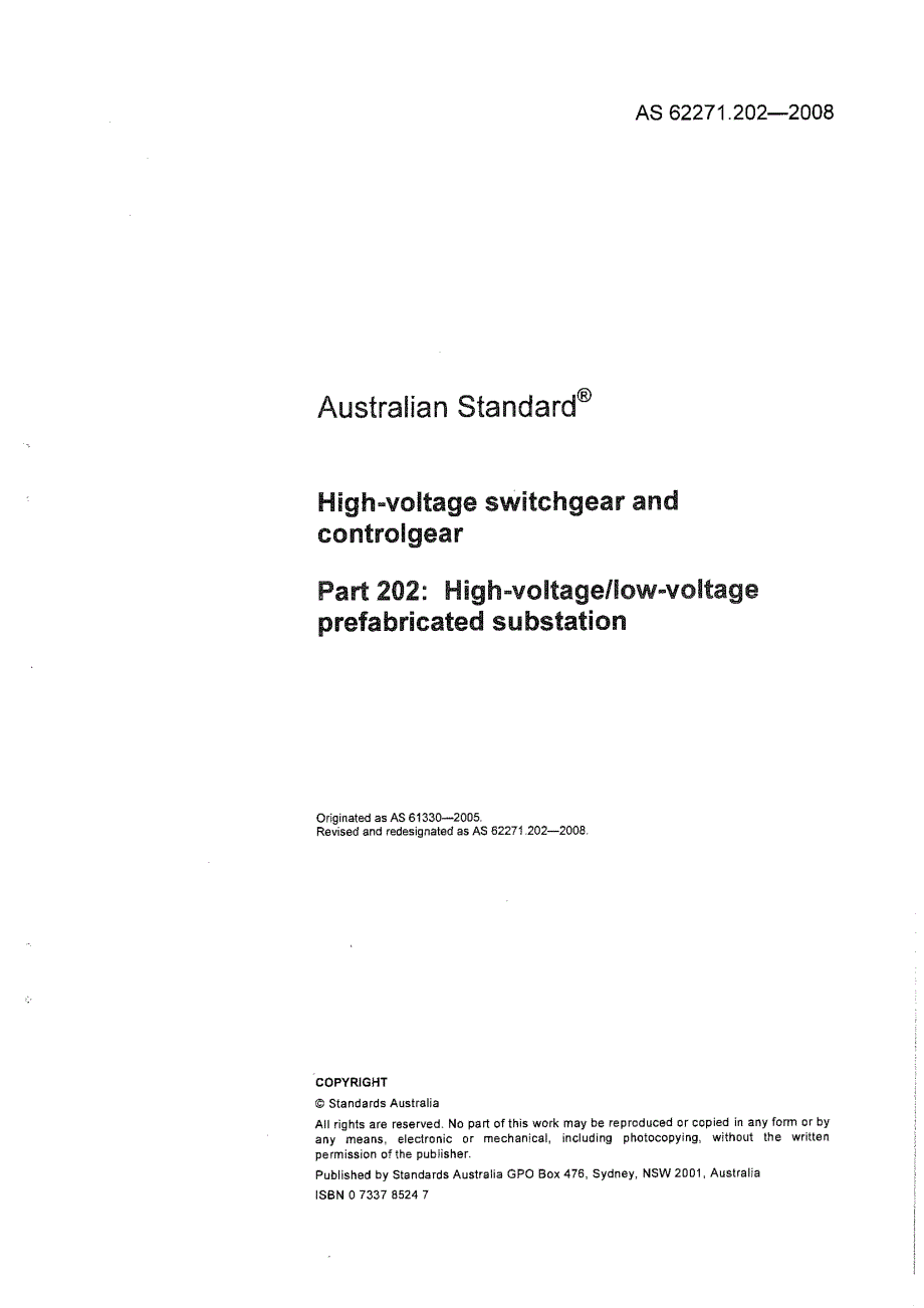 【AS澳大利亚标准】AS 62271.202 Highvoltage switchgear and control gear Part 202 Highvoltagelow.doc_第1页