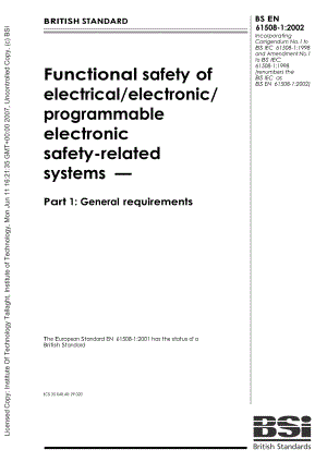 【BS英国标准】BS EN 6150812002 Functional safety of electricalelectronic programmable electronic .doc