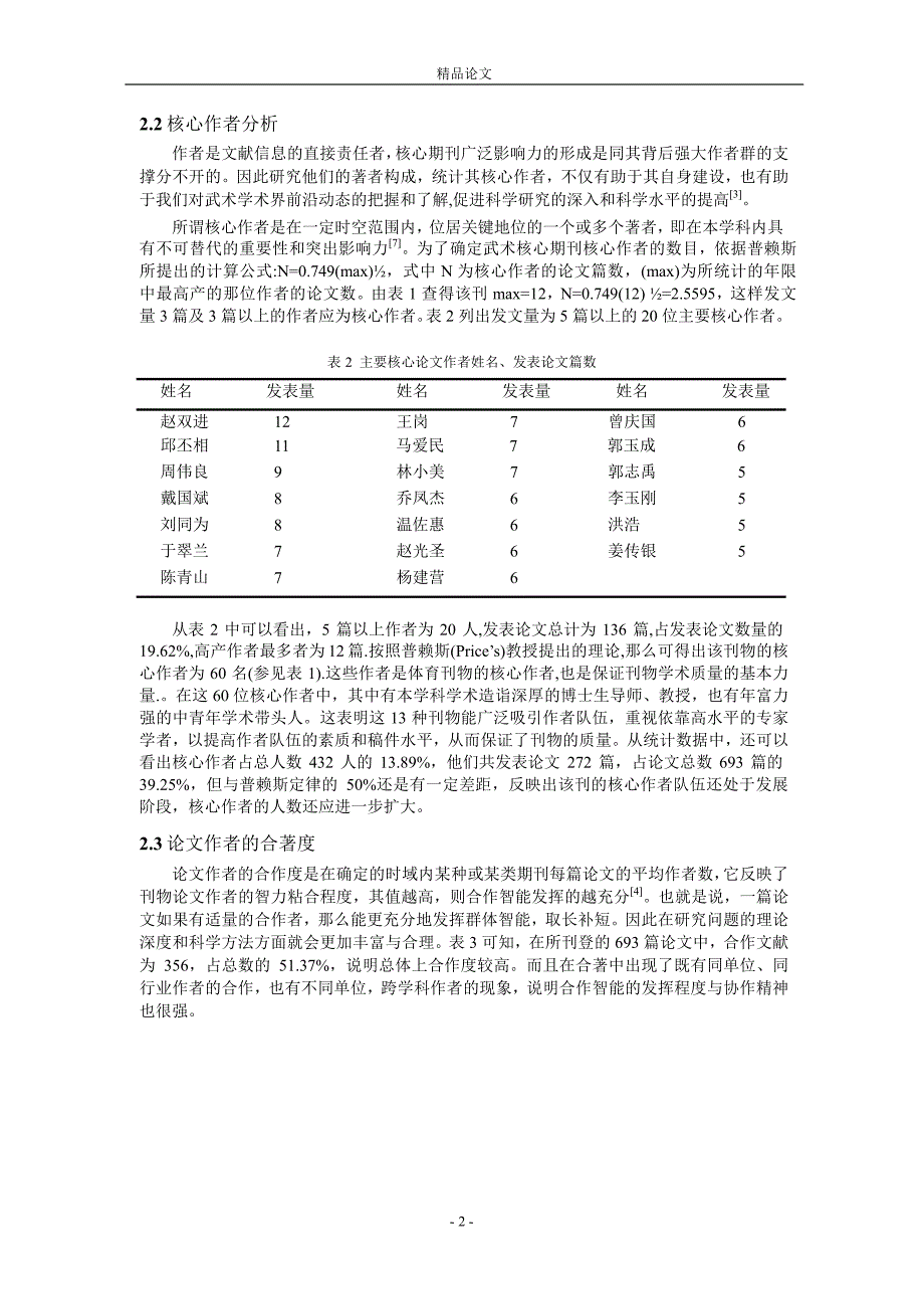 2001～2005 体育核心期刊武术论文作者的统计分析.doc_第2页