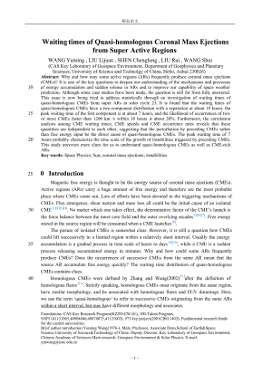 Waiting times of Quasihomologous Coronal Mass Ejections from Super Active Regions【推荐论文】 .doc