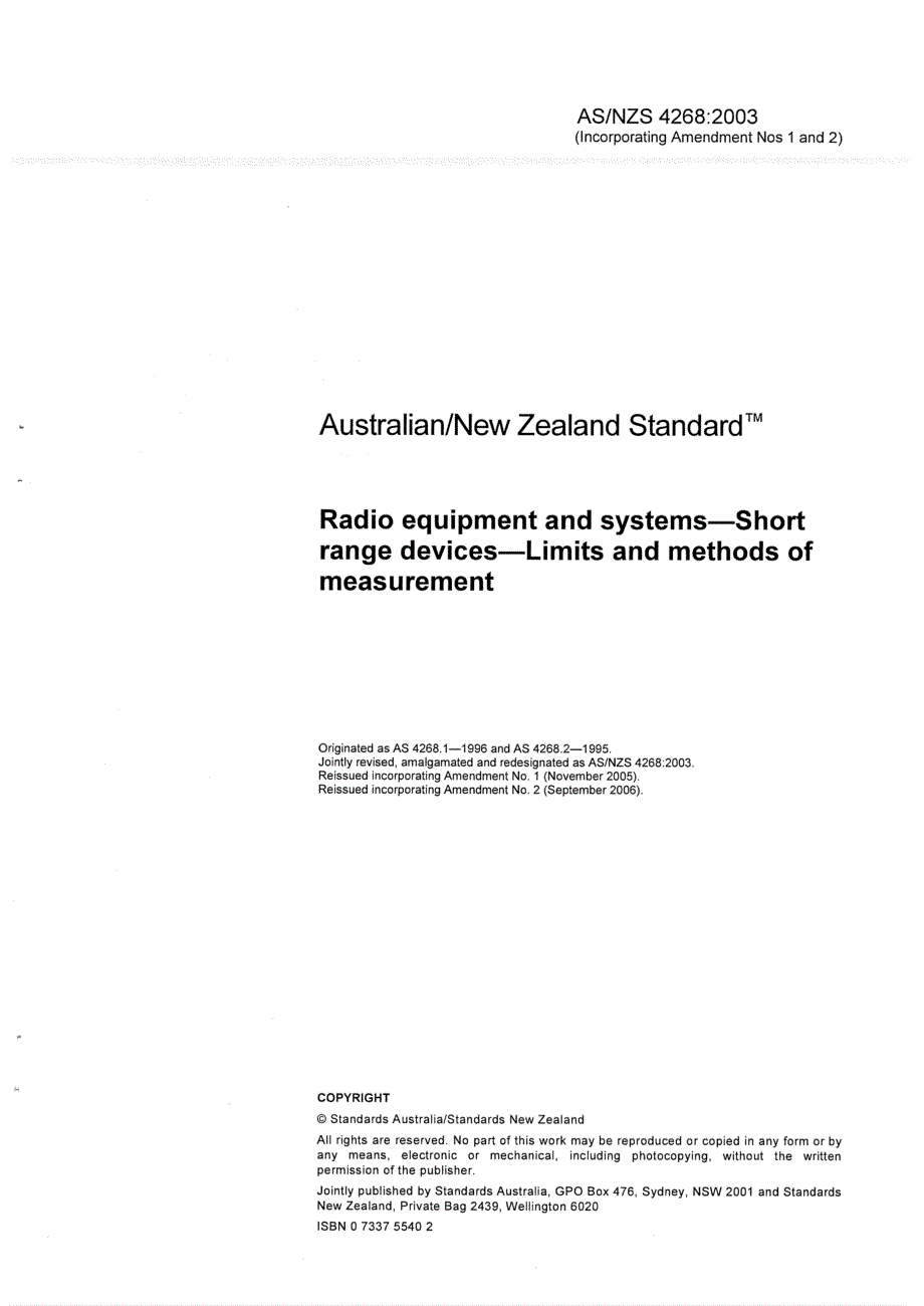 【AS澳大利亚标准】AS NZS 42682003(A2) Radio equipment and systemsShort range devicesLimits and.doc_第3页