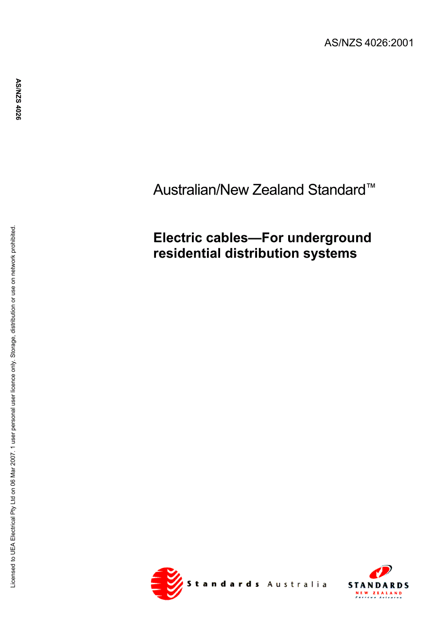 【AS澳大利亚标准】AS NZS 40262001 Electric cables—For underground residential distribution systems.doc_第1页