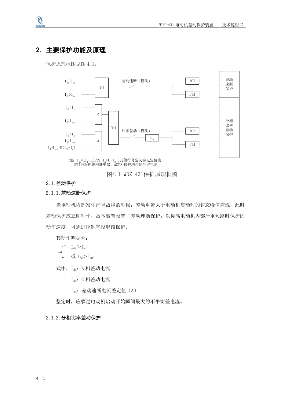 WDZ431电动机差动保护装置技术说明书.doc_第2页