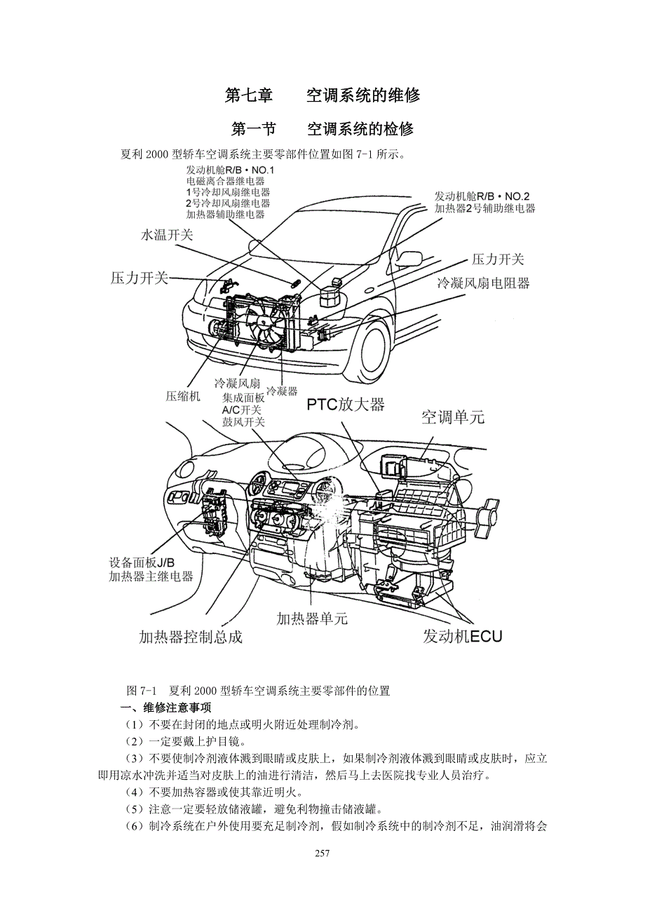 夏利2000维修手册第七章1空调系统的维修.doc_第1页