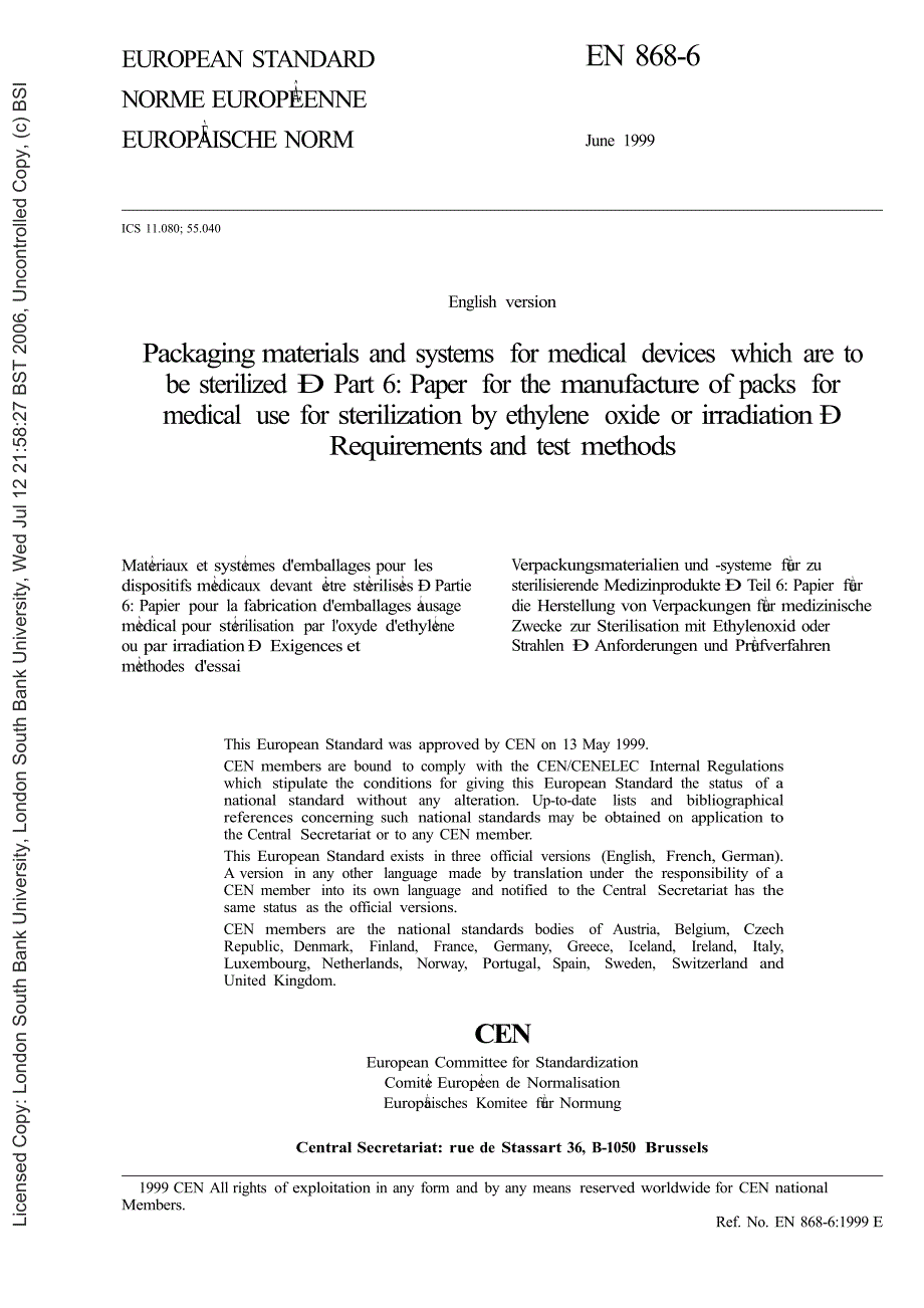 【BS英国标准】BS EN 86861999 Packaging materials and systems for medical devices which are to be.doc_第3页