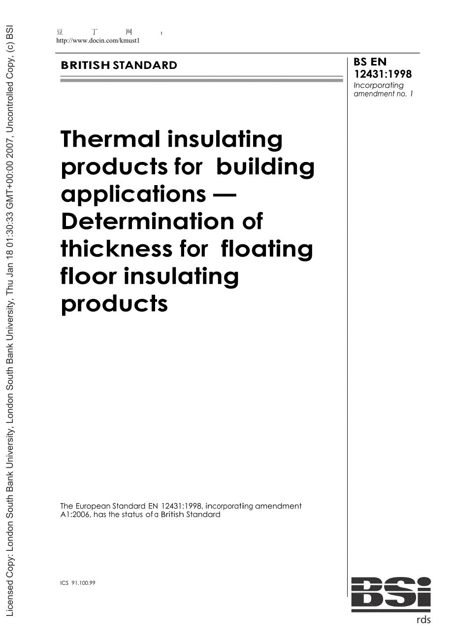 【BS标准word原稿】BS EN 124311998 Thermal insulating products for building applications. Determina.doc_第1页