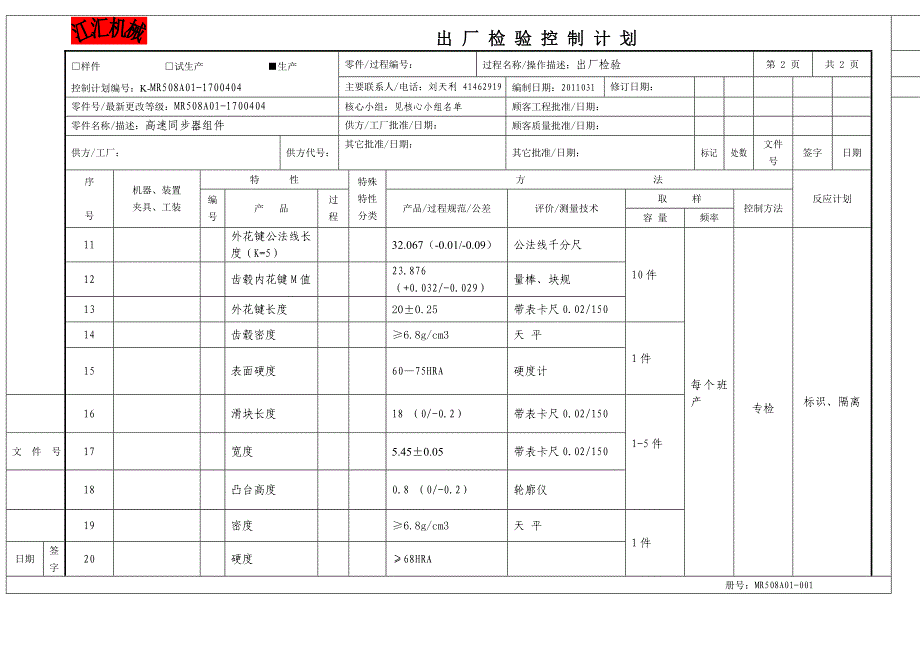 MR508A高速组件出厂控制计划.doc_第2页