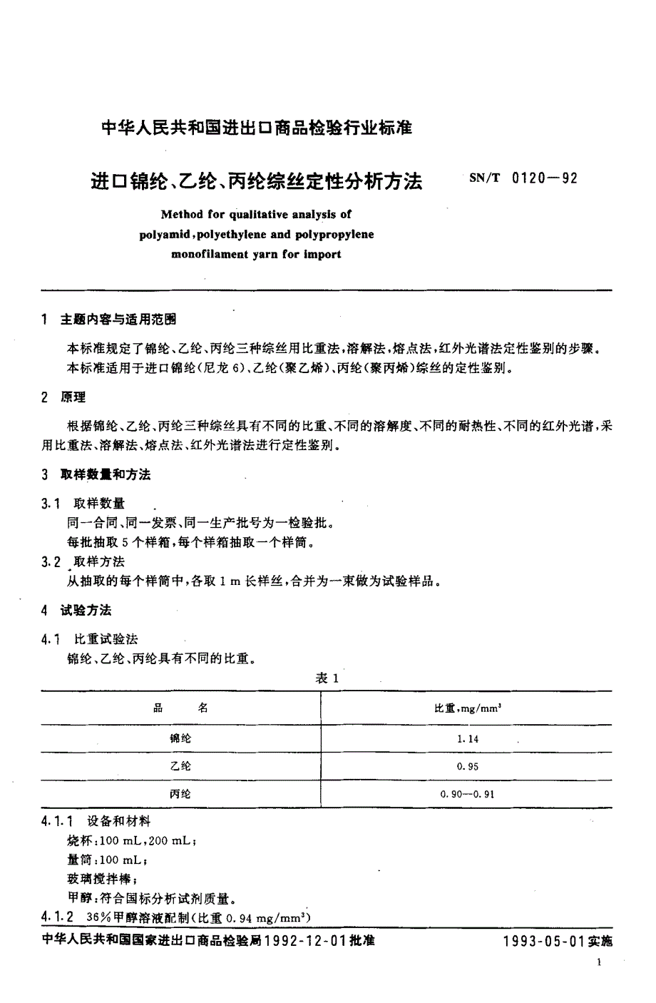 【SN商检标准】snt 01201992 进口锦纶、乙纶、丙纶综丝定性分析方法.doc_第2页