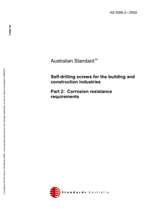 【AS澳大利亚标准】AS 3566.22002 Selfdrilling screws for the building and construction industries Pa.doc