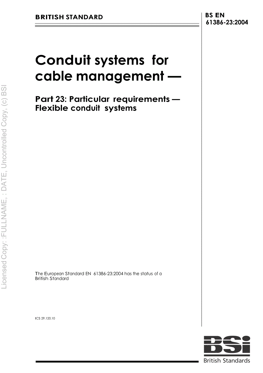 【BS英国标准】BS EN 61386232004 Conduit systems for cable management Part 23 Particular requireme.doc_第1页