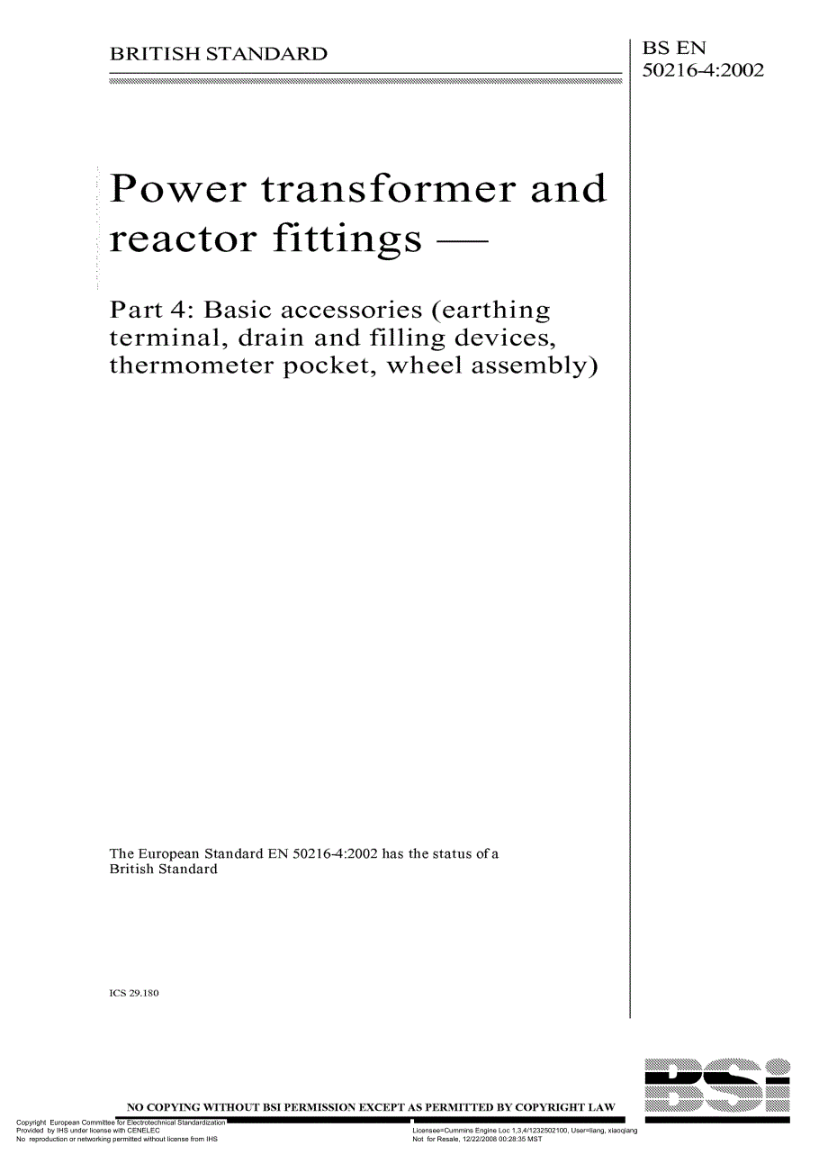 BS英国标准BS EN 5021642002 电源变压器及电抗器配件 第4部分 主要配件(接地端子 排放和填充装置 温度计套和轮子.doc_第1页