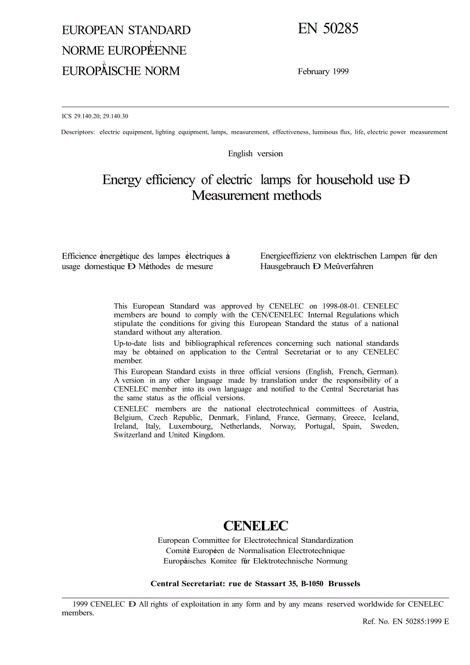 BS英国标准BS EN 502851999 家用电灯的能量效率.测量方法 (Energy efficiency of electric lamps for household use .doc_第3页