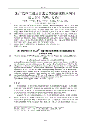 Zn2依赖型组蛋白去乙酰化酶在糖尿病肾 病大鼠中的表达及作用【推荐论文】 .doc