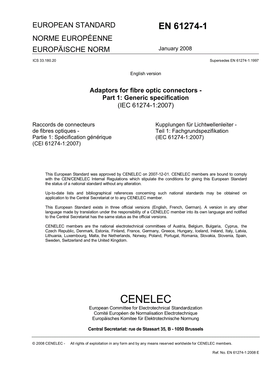 【BS英国标准】BS EN 612741 Adaptors for fibre optic connectors — Part 1 Generic specification.doc_第3页