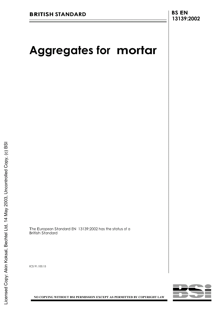 【BS英国标准】BS EN 131392002 Aggregates for mortar.doc_第1页