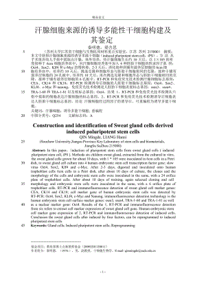 汗腺细胞来源的诱导多能性干细胞构建及【推荐论文】 .doc