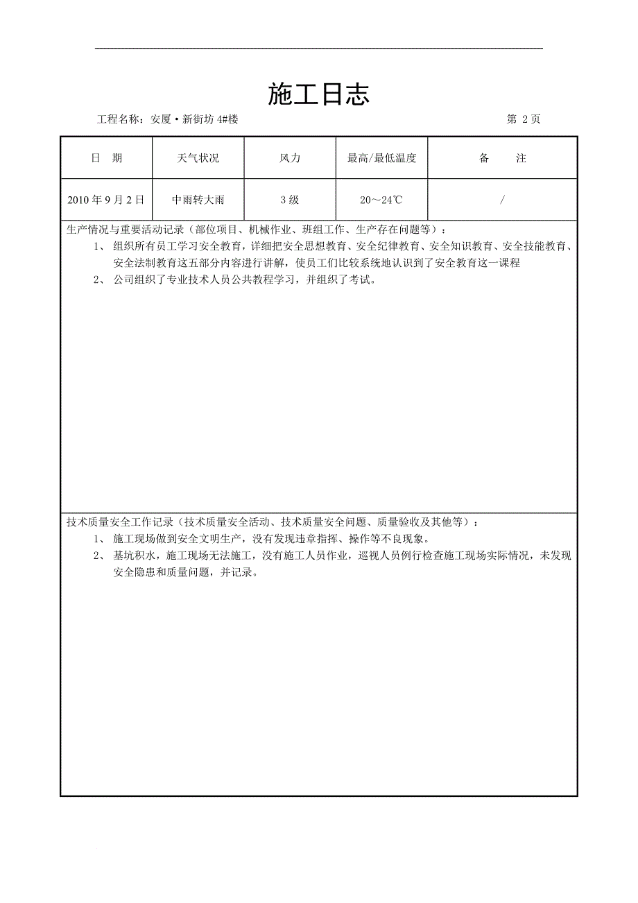 4 楼9月份施工日志.doc_第2页