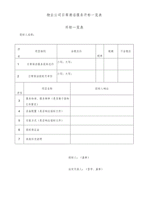 物业公司日常清洁服务开标一览表.docx