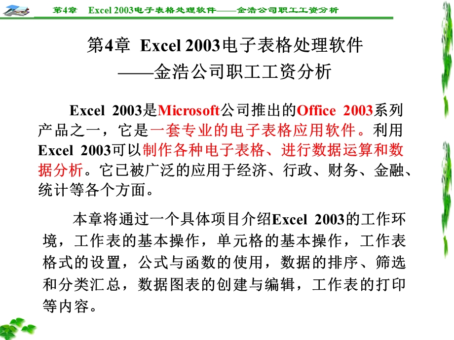 Excel2003电子表格处理软件——金浩公司职工工资分.ppt_第1页