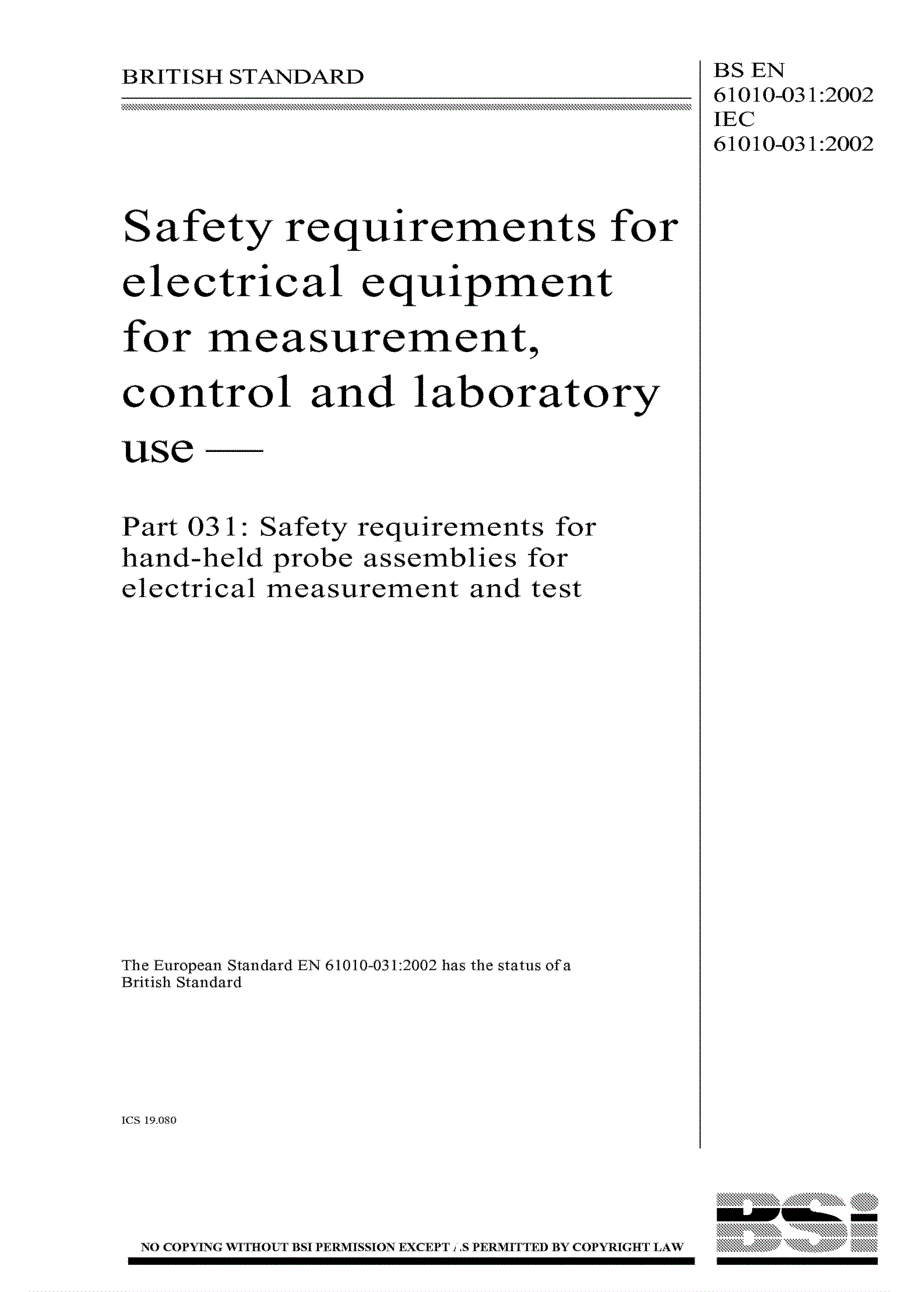 【BS英国标准】BS EN 610100312002 Safety requirements for electrical equipment for measurement, co.doc_第1页