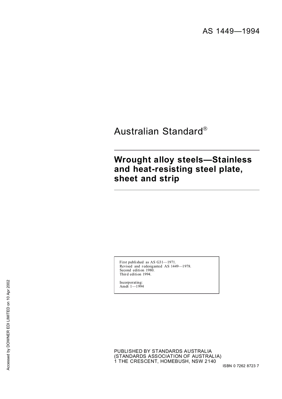 【AS澳大利亚标准】AS 14491994 Wrought alloy steelsStainless and heatresisting steel plate,sheet an.doc_第3页