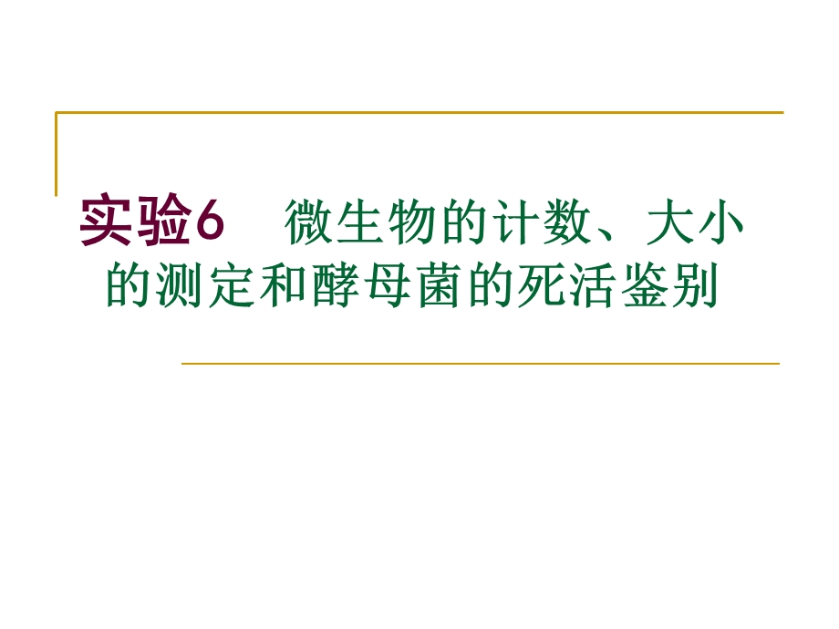 实验6微生物的计数、大小的测定和酵母菌的死活鉴别.ppt_第1页