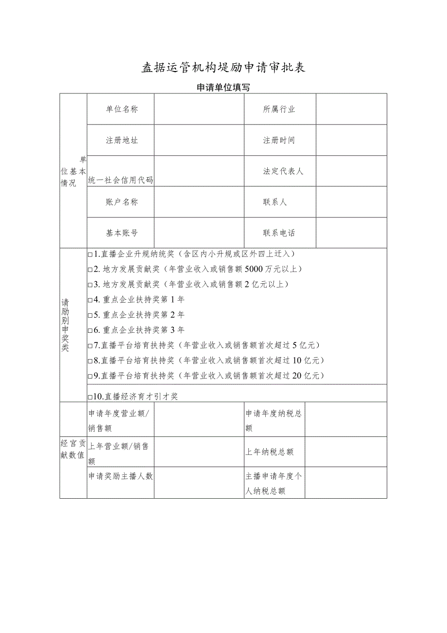 直播运营机构奖励申请审批表.docx_第1页