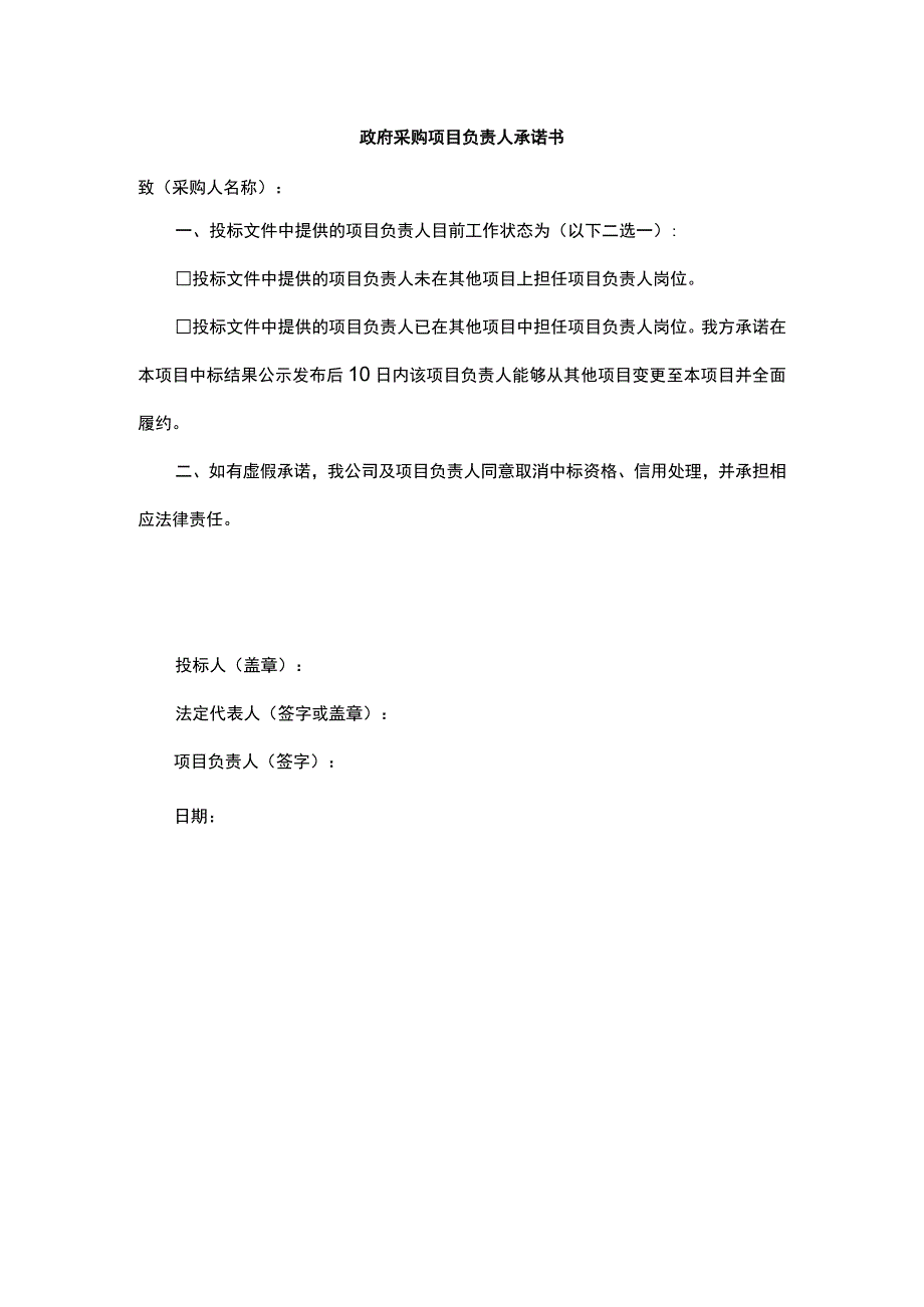 政府采购项目负责人承诺书.docx_第1页