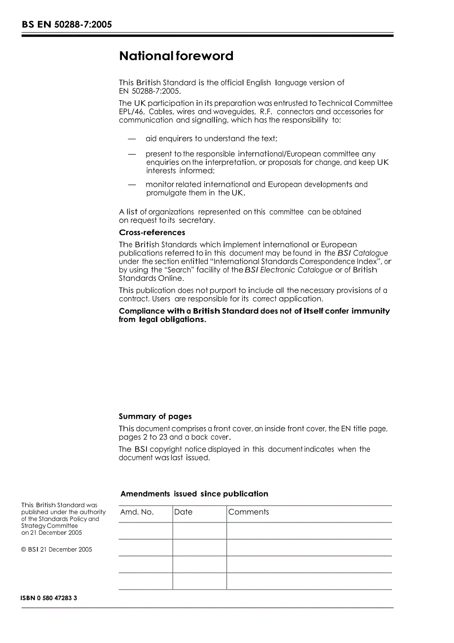 BS英国标准BS EN 5028872005 模拟和数字通信及控制中使用的多元件金属电缆.仪器和控制电缆的分规范.doc_第2页