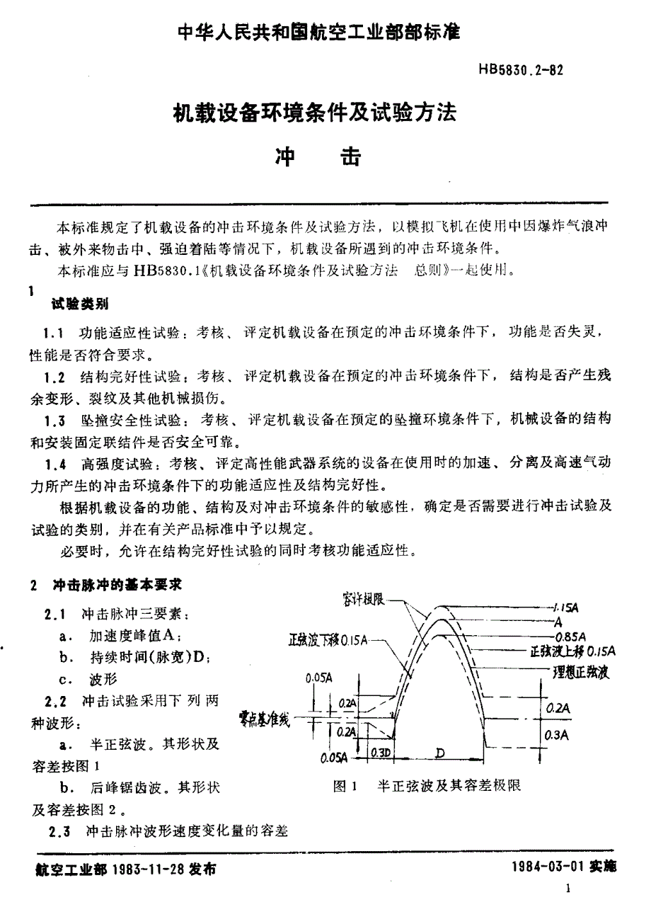 【HB航空标准】HB 5830.21982 机载设备环境条件及试验方法冲击.doc_第2页