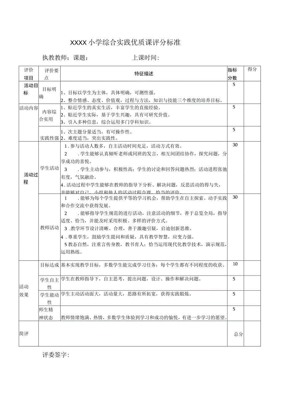 小学综合实践优质课评分标准.docx_第1页