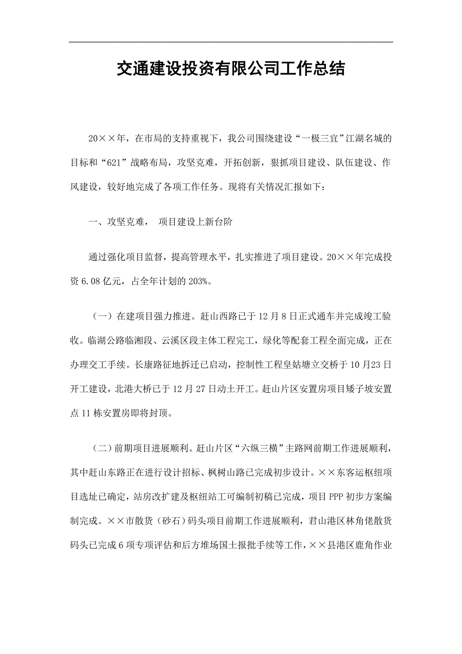 交通建设投资有限公司工作总结精选.doc_第1页