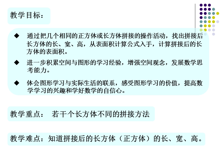 教学内容聋校数学思维训练第十二册拼接后的表面积.PPT_第2页