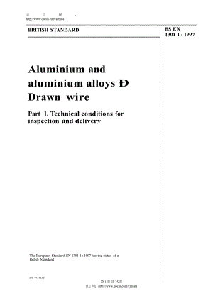 【英国标准word原稿】BS EN 130111997 铝和铝合金 拉制线材 第1部分 检查和交货的技术条件.doc