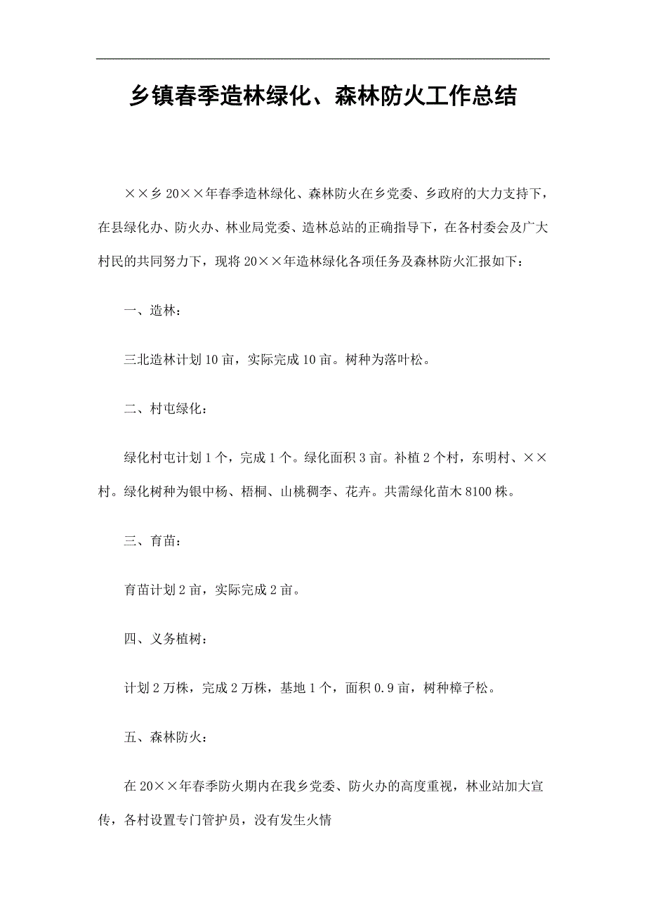 乡镇季造林绿化、森林防火工作总结精选.doc_第1页